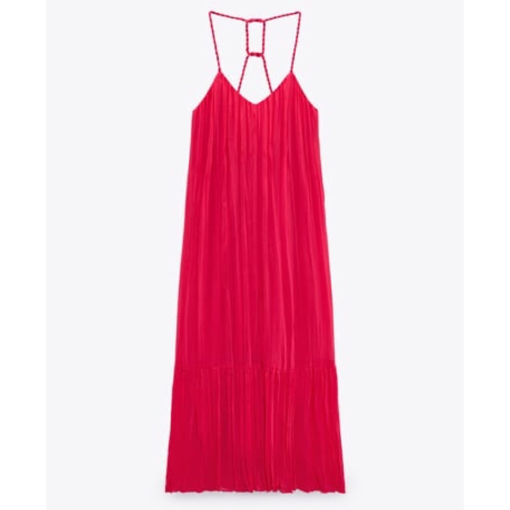 ZARA Fuchsia RIBBED DRESS VOLUMINOUS DRESS WITH BRAIDED STRAPS - Picture 12 of 16